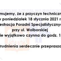 18 stycznia rejestracja czynna wyjątkowo do godz. 15:35